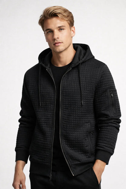 Sweat Homme - Hoodie Zippé Texture Matelassée Poche Manche | Casual