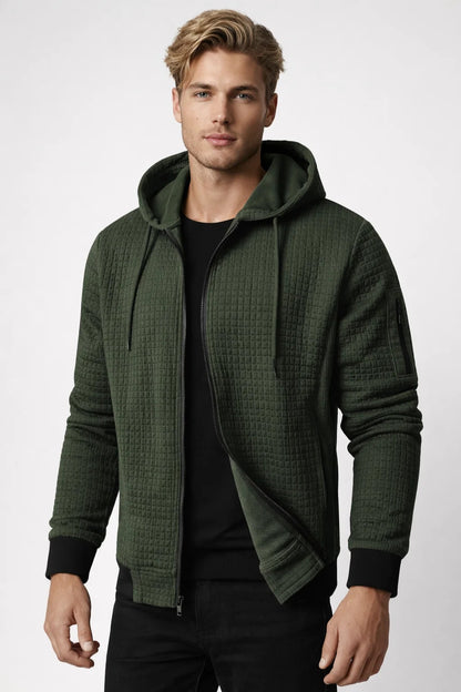 Sweat Homme - Hoodie Zippé Texture Matelassée Poche Manche | Casual