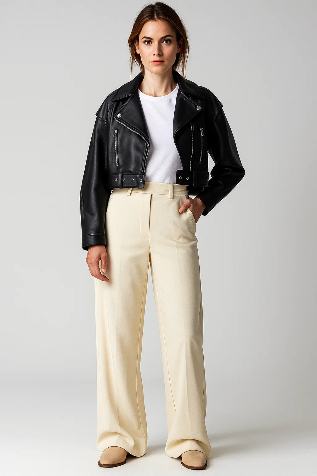 Veste courte style motard | Veste ceinturée femme | Élégante et audacieuse