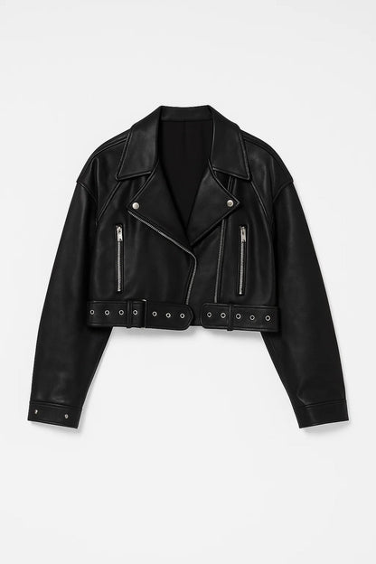 Veste courte style motard | Veste ceinturée femme | Élégante et audacieuse