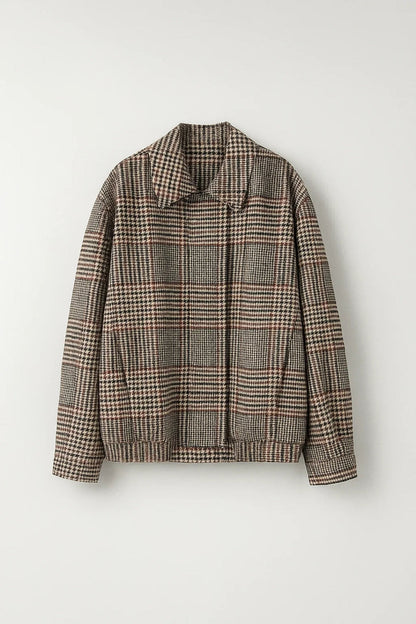 Veste à carreaux style prince-de-galles | Blouson boutonné pour femme | Élégance rétro revisitée