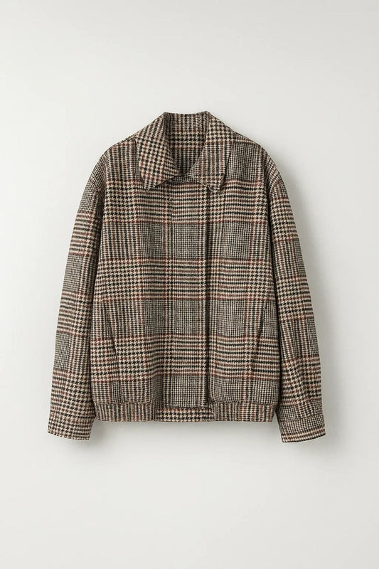 Veste à carreaux style prince-de-galles | Blouson boutonné pour femme | Élégance rétro revisitée