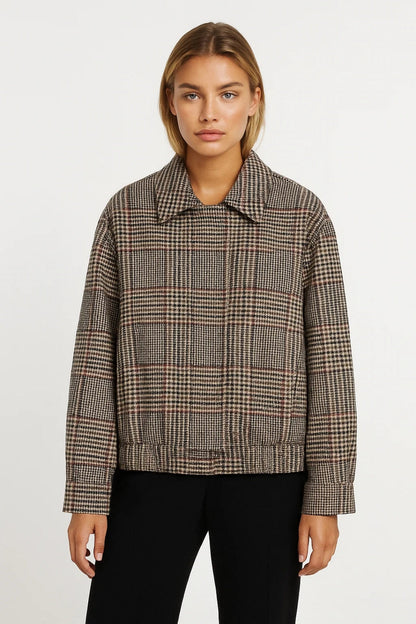 Veste à carreaux style prince-de-galles | Blouson boutonné pour femme | Élégance rétro revisitée