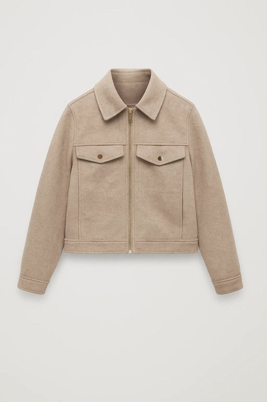 Veste courte Automne | Blouson zippé à poches pression | Élégant et structuré