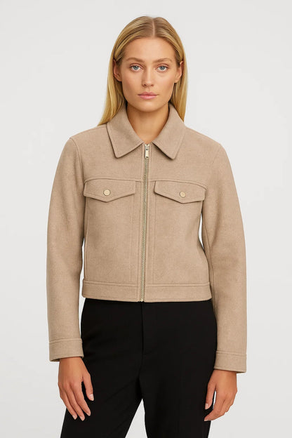 Veste courte Automne | Blouson zippé à poches pression | Élégant et structuré