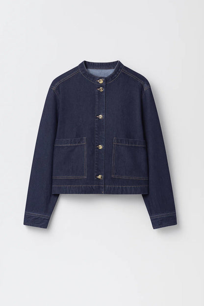 Veste courte Boutonnée | Blouson col rond en denim | Structurée et polyvalente