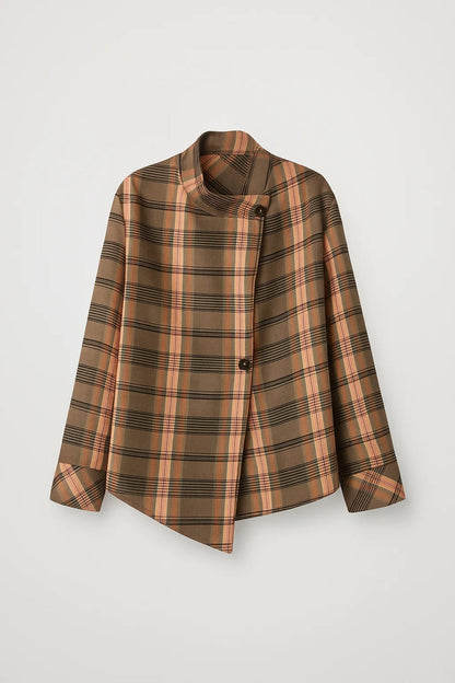 Veste courte à carreaux | Blouson croisé pour femme | Élégance graphique pour demi-saison