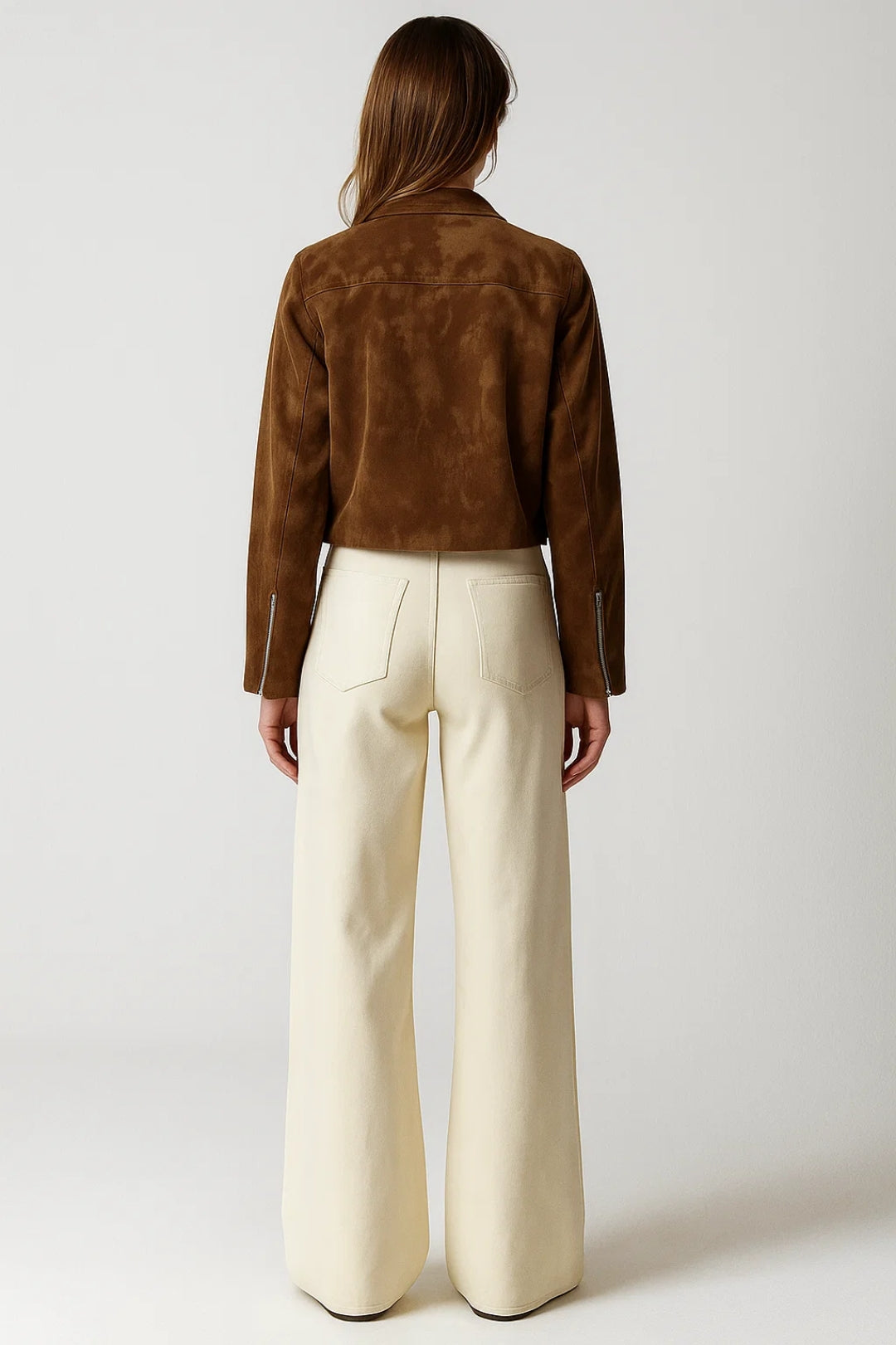 Veste courte en similicuir façon daim | Zip frontal | Style minimal