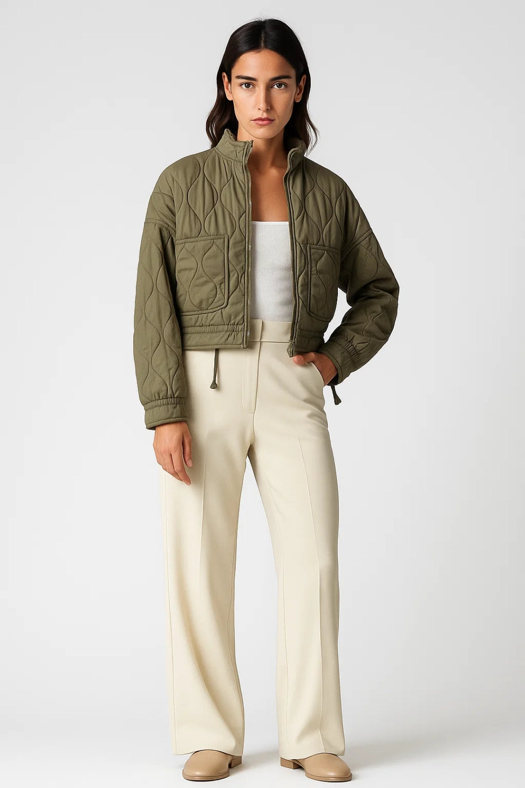 Veste courte matelassée | Vert olive | Légère et moderne