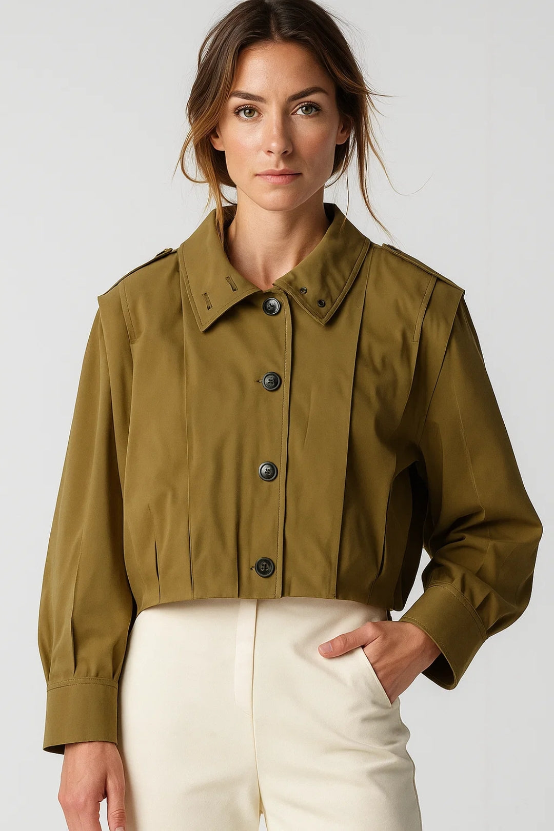 Veste courte style utility avec boutons | Vert olive ou noir | Design moderne et structuré
