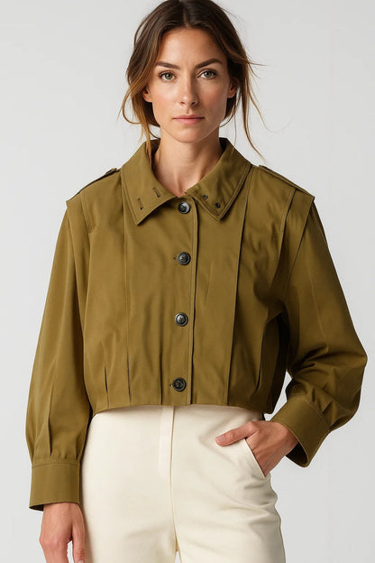 Veste courte style utility avec boutons | Vert olive ou noir | Design moderne et structuré