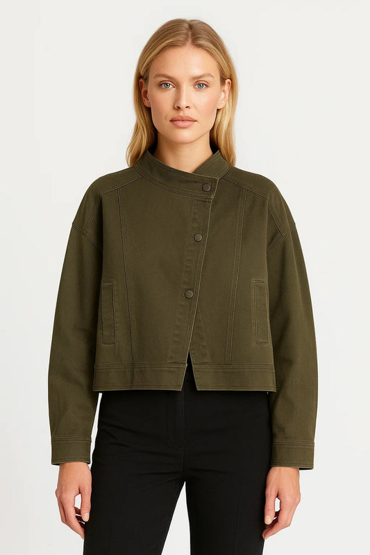 Veste en Jean Femme | court col montant | coupe structurée pour Mi-Saison