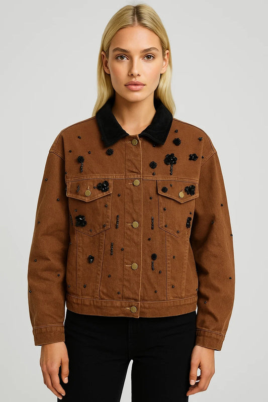 Veste en Jean Femme | court oversize | détails texturés pour Mi-Saison