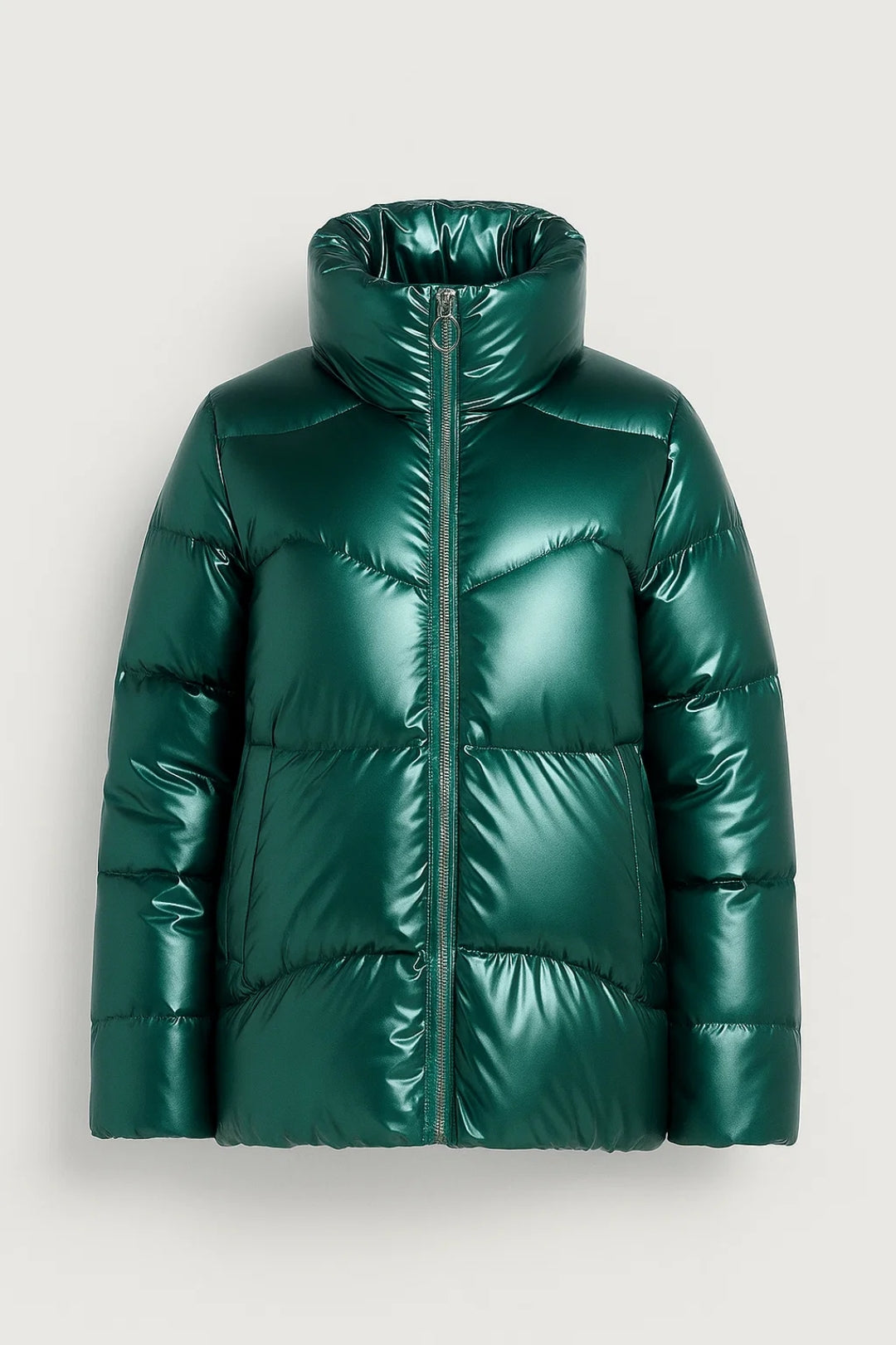 Veste matelassée Hiver | Manteau brillant à col montant | Chaud et tendance