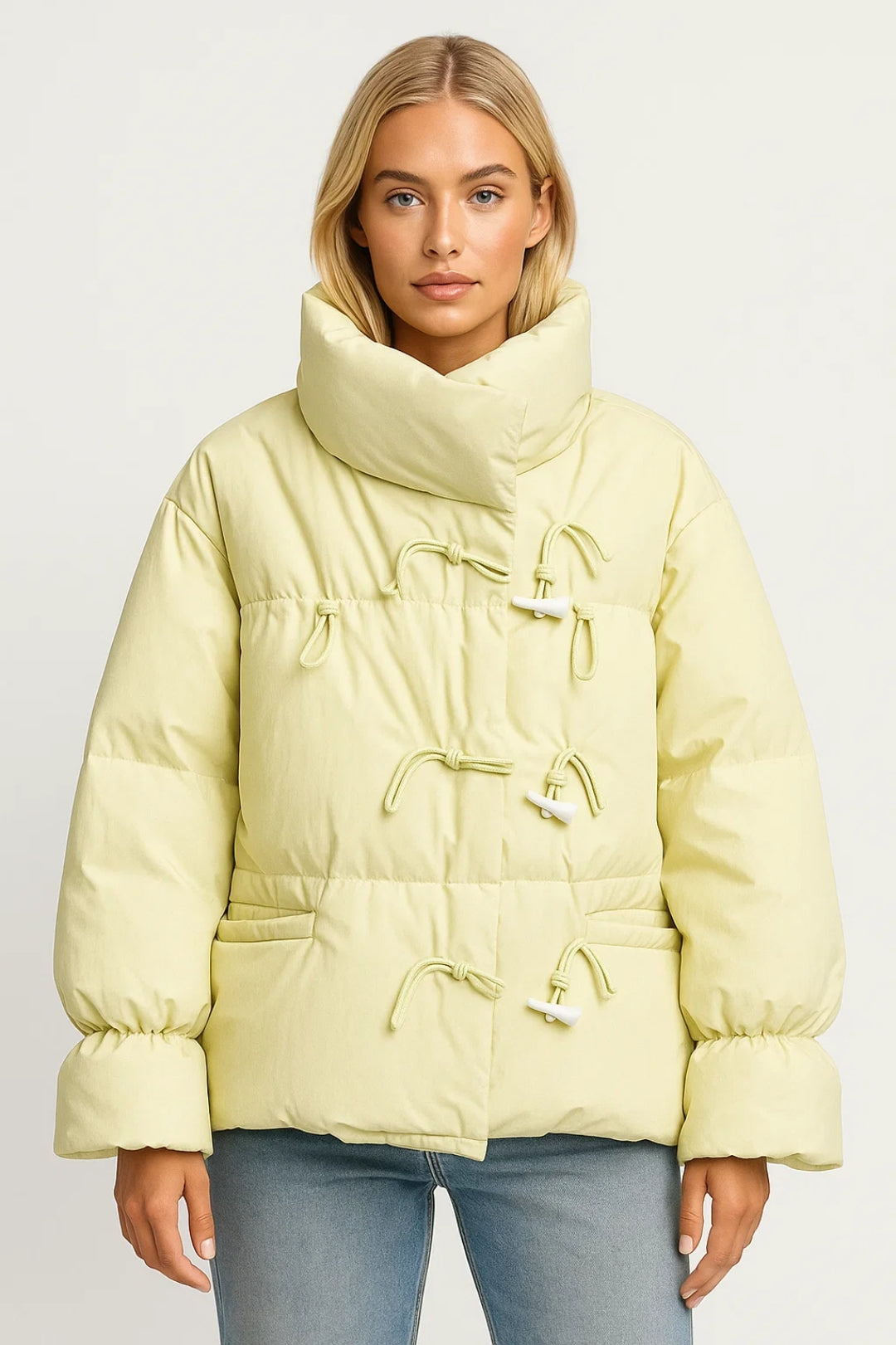 Veste matelassée Hiver | Manteau à col haut et attaches nouées | Chaud et moderne