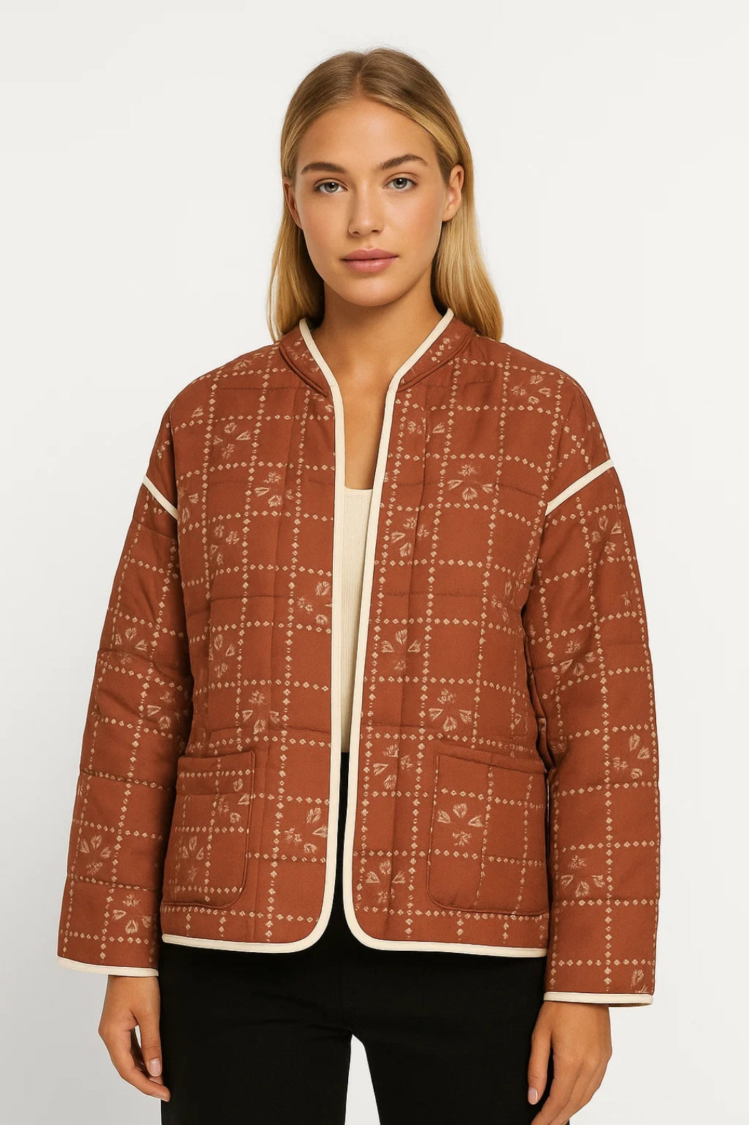 Veste matelassée à motifs géométriques | Blouson léger pour femme | Style décontracté et chaleureux