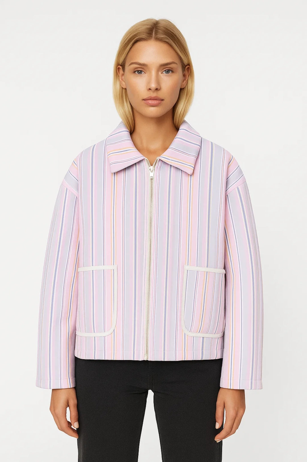 Veste mi-saison Rayée | Blouson zippé à col classique | Léger et structuré