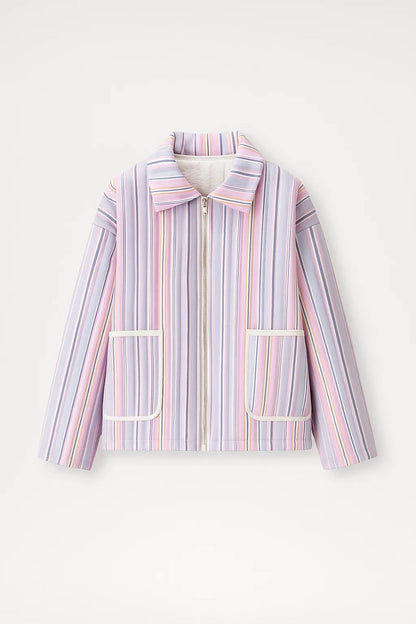 Veste mi-saison Rayée | Blouson zippé à col classique | Léger et structuré