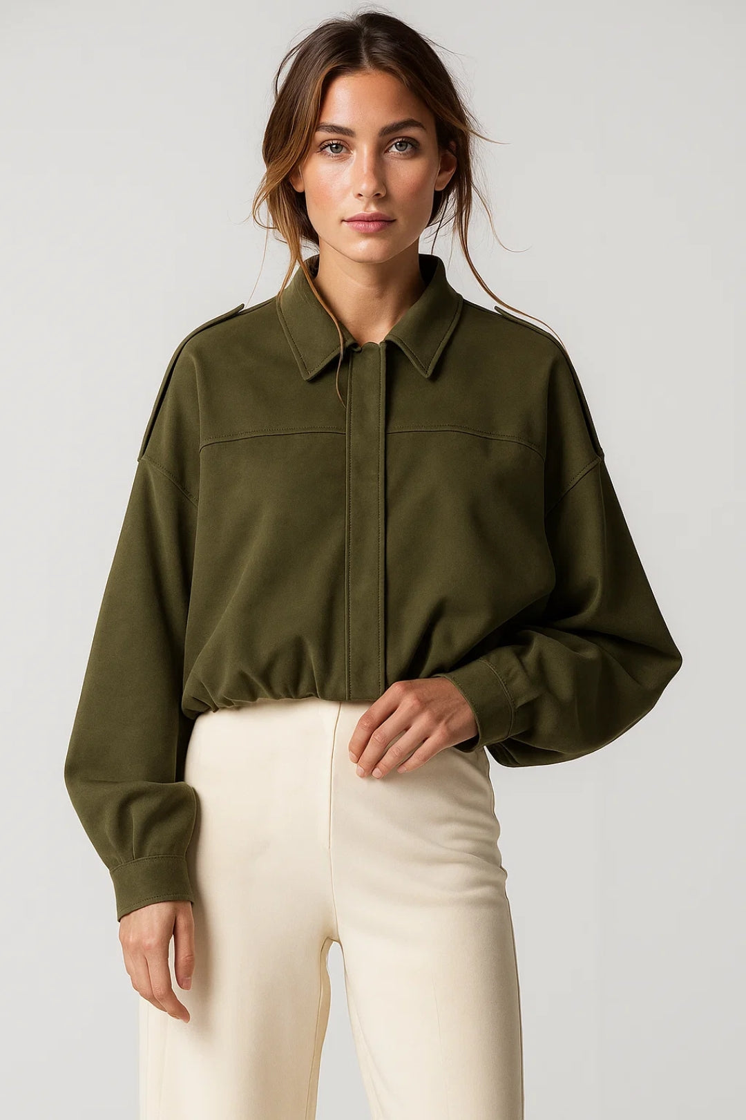 Veste oversize | Vert olive | Style décontracté et moderne