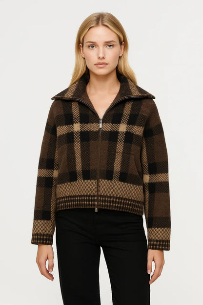 Veste zippée Automne | Blouson à motif carreaux | Chaude et décontractée