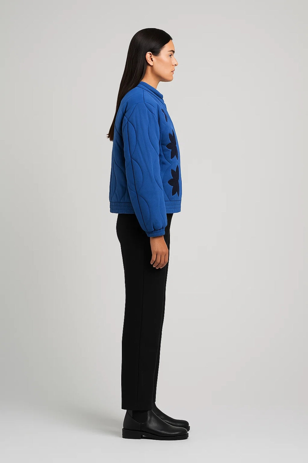 Vestes | Veste Courte Matelassée | Col Montant | Motif Fleuri