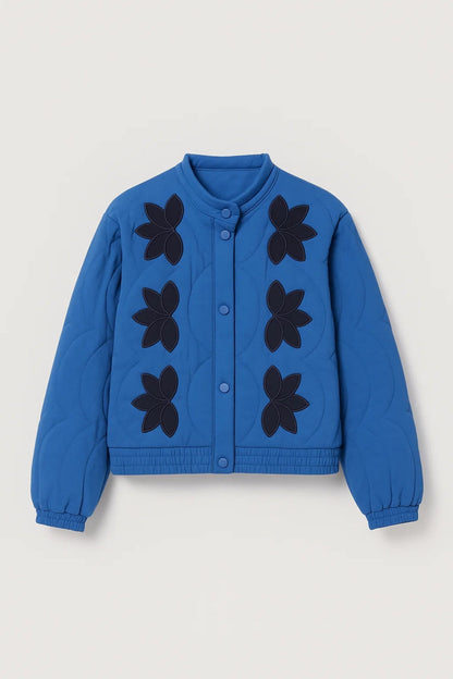 Vestes | Veste Courte Matelassée | Col Montant | Motif Fleuri