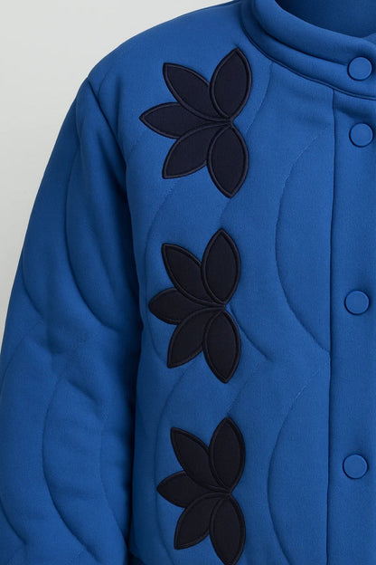 Vestes | Veste Courte Matelassée | Col Montant | Motif Fleuri