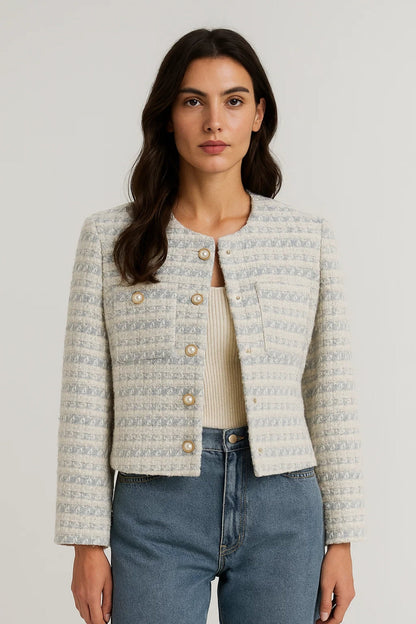 Vestes | Veste Courte en Tweed | Col Rond | Élégante et Féminine