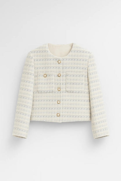 Vestes | Veste Courte en Tweed | Col Rond | Élégante et Féminine