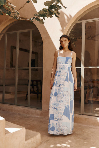 Victoire - Robe Mariage Invitée Midi Femme Élégante Fleurie avec Bretelles et Bordures en Dentelle