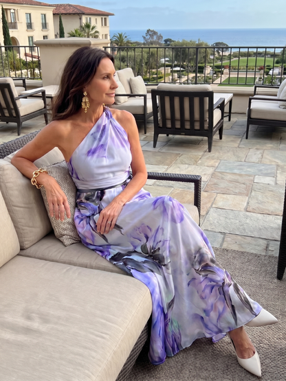 Victoire - Robe Élégante Invitée Mariage Femme avec Col Halter et Imprimé Floral