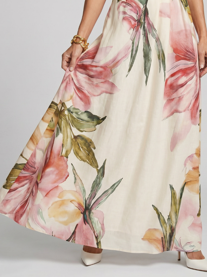Victoire - Robe Élégante Invitée Mariage Femme avec Col Halter et Imprimé Floral