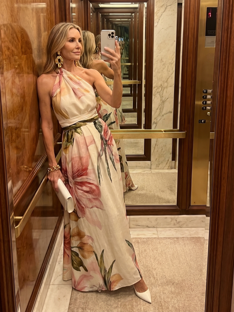 Victoire - Robe Élégante Invitée Mariage Femme avec Col Halter et Imprimé Floral