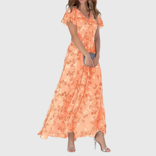 Zoé - Robe Longue d'Été Romantique Femme avec Col en V et Imprimé Fleuri