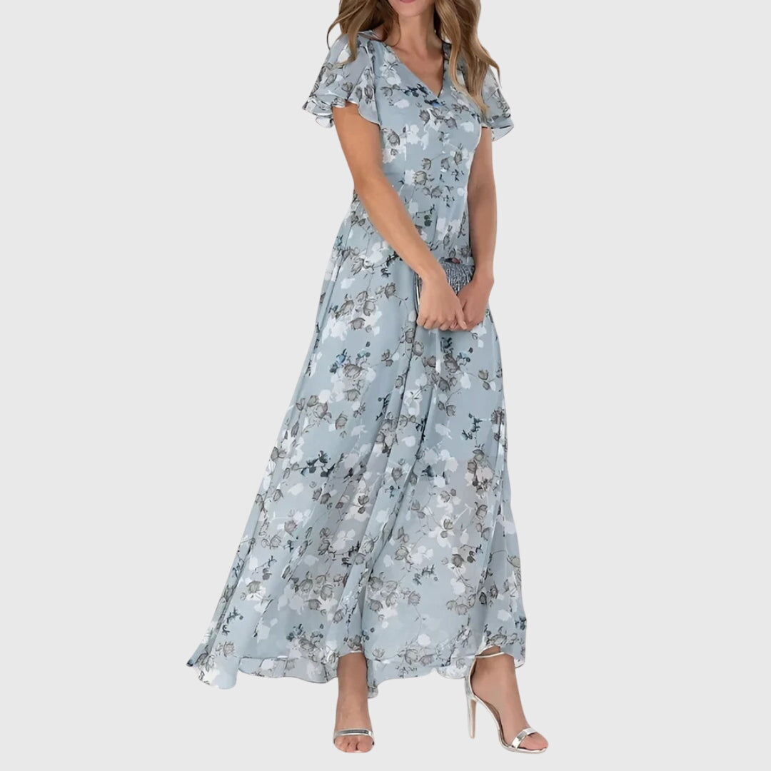 Zoé - Robe Longue d'Été Romantique Femme avec Col en V et Imprimé Fleuri