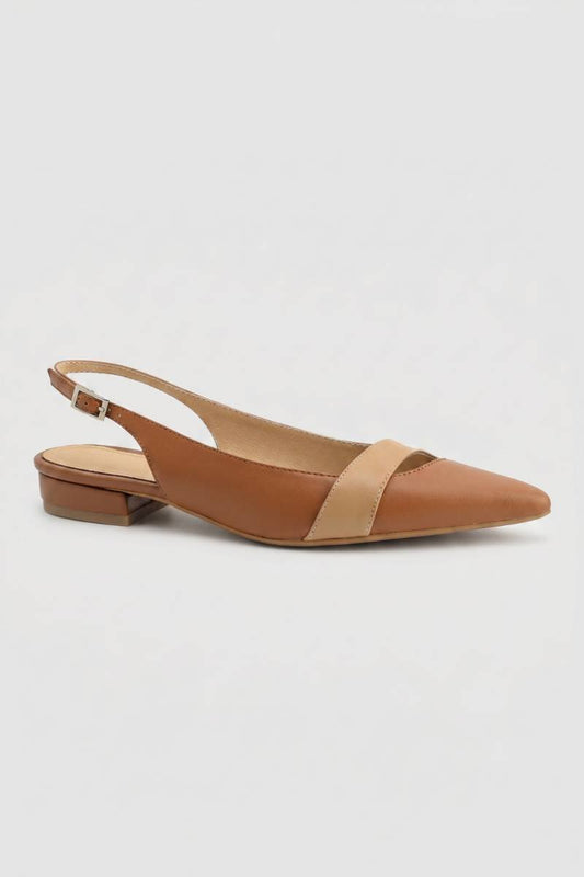 Ballerines Femme - Slingback Bout Pointu avec Bride | Élégant — Cognac