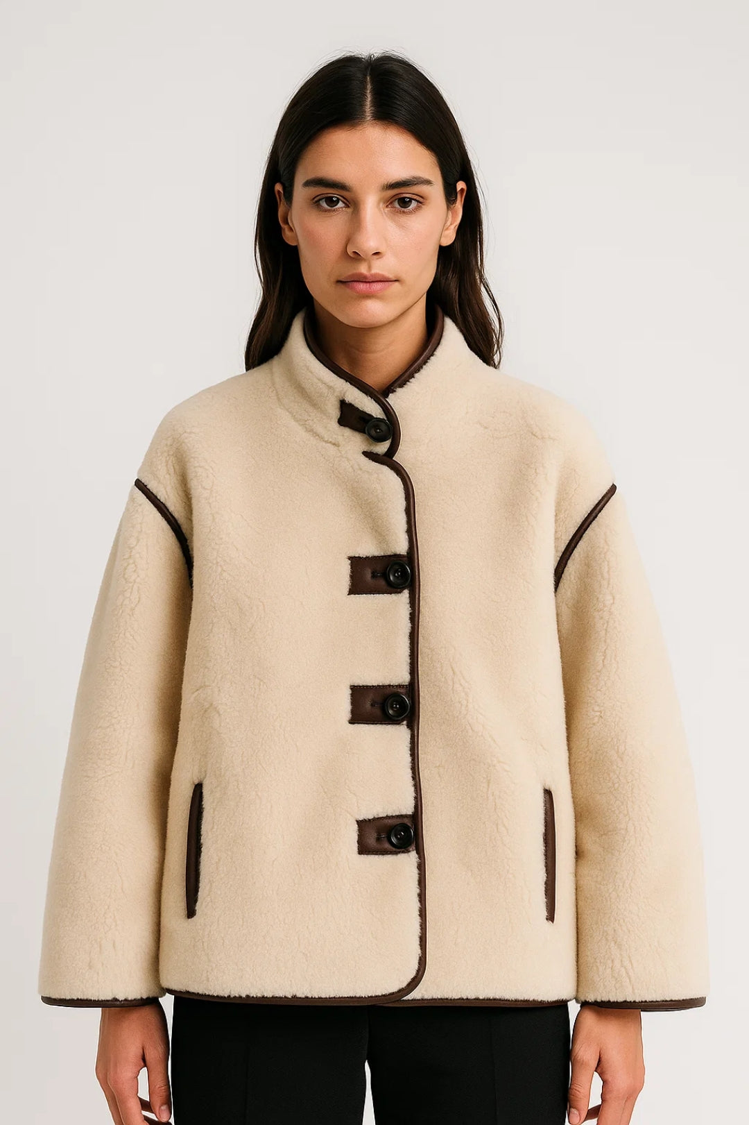 Vestes Hiver | Veste courte à boutons contrastés femme | Confort thermique et style structuré