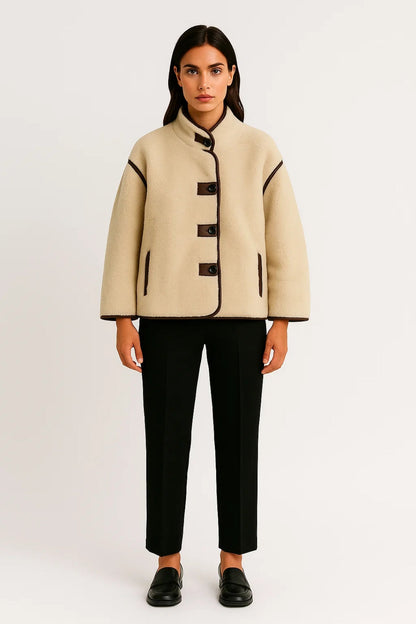 Vestes Hiver | Veste courte à boutons contrastés femme | Confort thermique et style structuré