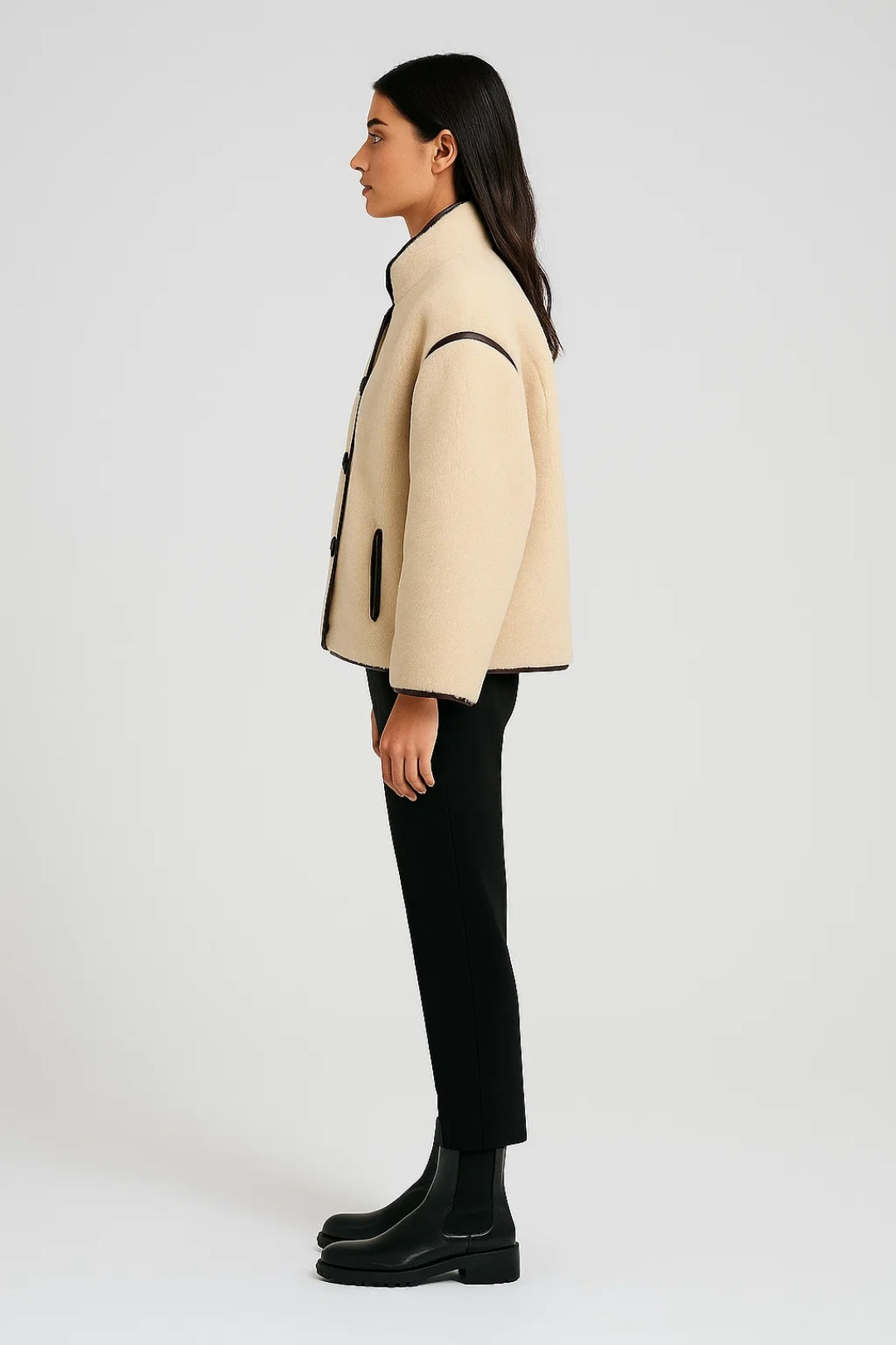 Vestes Hiver | Veste courte à boutons contrastés femme | Confort thermique et style structuré