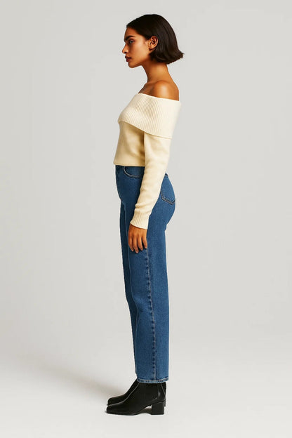 Pull Col Bardot en Maille Douce | Épaules Dénudées | Style Décontracté Chic