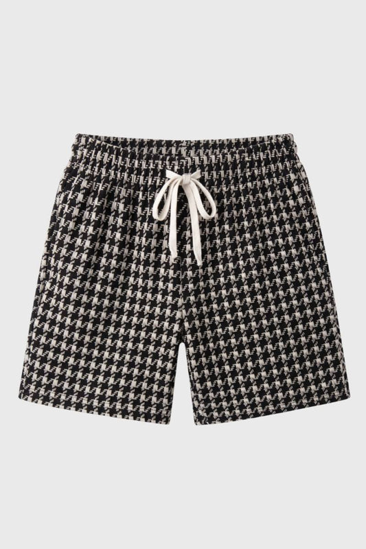 Bermuda Homme - Motif Pied-de-Poule avec Cordon | Décontracté — Pied-de-Poule Noir