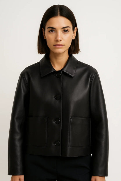 Blouson d’Automne en Similicuir | Élégant | Coupe Droite et Moderne