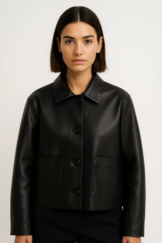 Blouson d’Automne en Similicuir | Élégant | Coupe Droite et Moderne