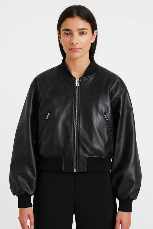 Blouson Bomber en Similicuir | Noir | Idéal pour l’Automne
