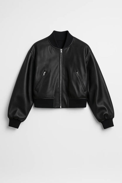 Blouson Bomber en Similicuir | Noir | Idéal pour l’Automne