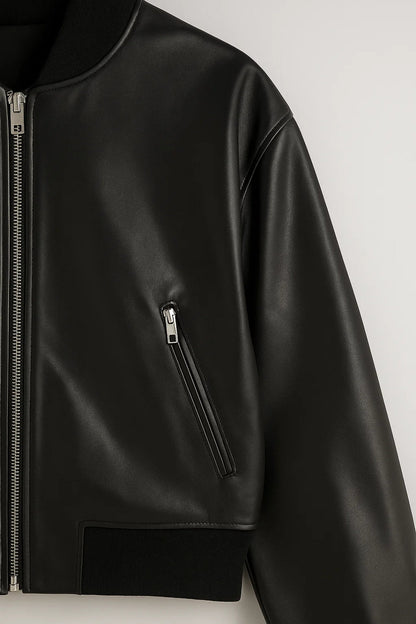 Blouson Bomber en Similicuir | Noir | Idéal pour l’Automne