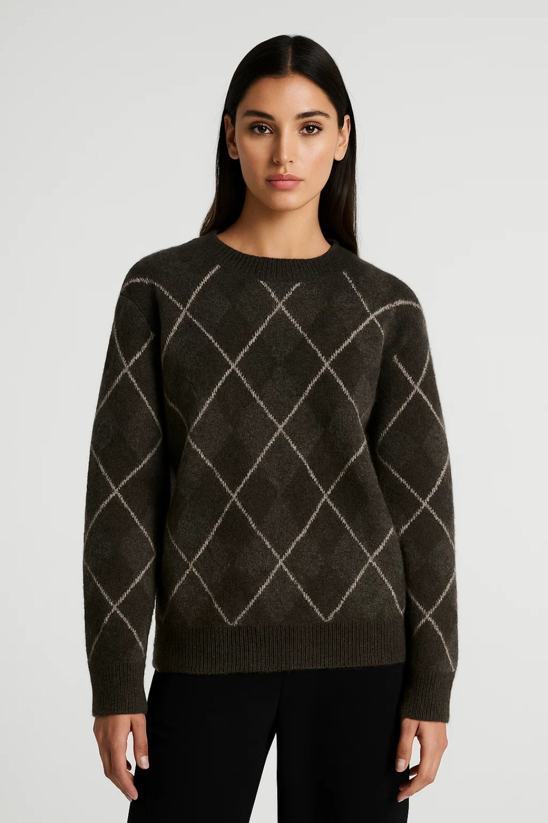 Pull à Carreaux Femme | Pull à Col Rond Classique | Élégant et Confortable