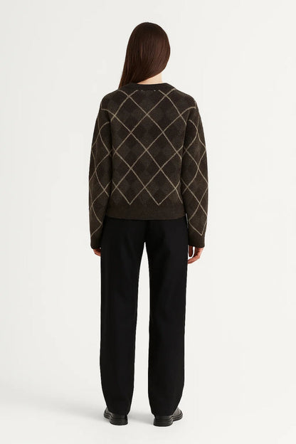 Pull à Carreaux Femme | Pull à Col Rond Classique | Élégant et Confortable