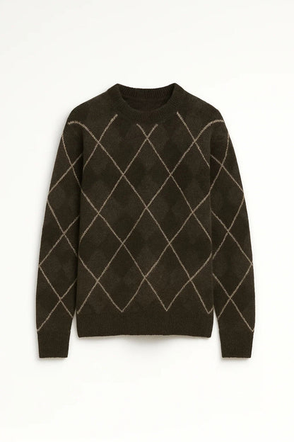 Pull à Carreaux Femme | Pull à Col Rond Classique | Élégant et Confortable