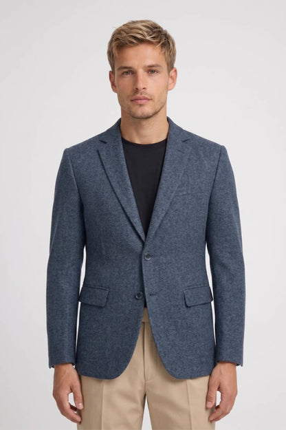 Blazer Homme - Coupe Moderne Revers Crantés Boutons | Raffiné — Bleu Chiné